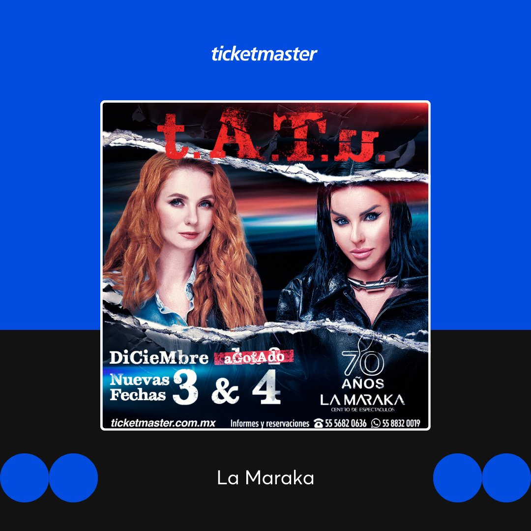 Ticketmaster_Me's tweet image. No te pierdas el regreso de T.A.T.U este 3 y 4 de diciembre a nuestro país en el Salón La Maraka 🎶🖤⁣
⁣
Compra tus 🎟️🎟️ desde tu celular aquí 👇⁣
⁣tkmx.link/TaTuTW