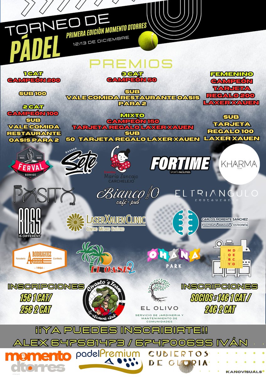 Torneo con grandes premios 12 y 13 de diciembre aquí en Padel Premium.

Te esperamos!!!