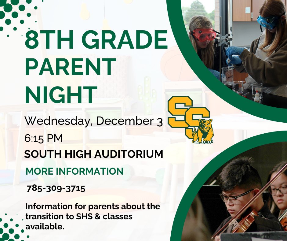 SMS Grade 8 Parents/Guardians — Don’t Miss Parent Night!
Wednesday, December 3 @ 6:15 PM
SHS Auditorium
Learn the pre-enrollment steps ask questions, and get tips to help your student transition smoothly to high school. We look forward to seeing you there!