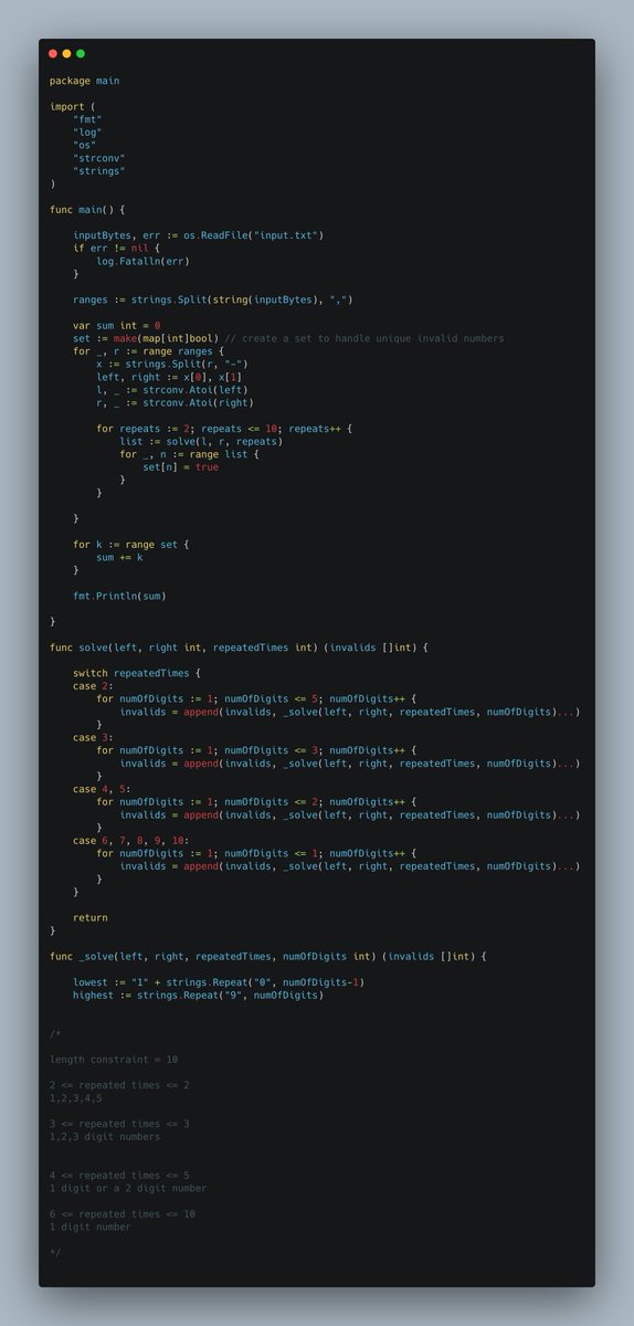 0xlelouch_'s tweet image. Advent of code day 2 solution in golang and what a fine way to solve part2, i am pretty sure others have solved it in a better way, but i think my solution is pretty neat too.

#AdventOfCode

x.com/0xlelouch_/sta…