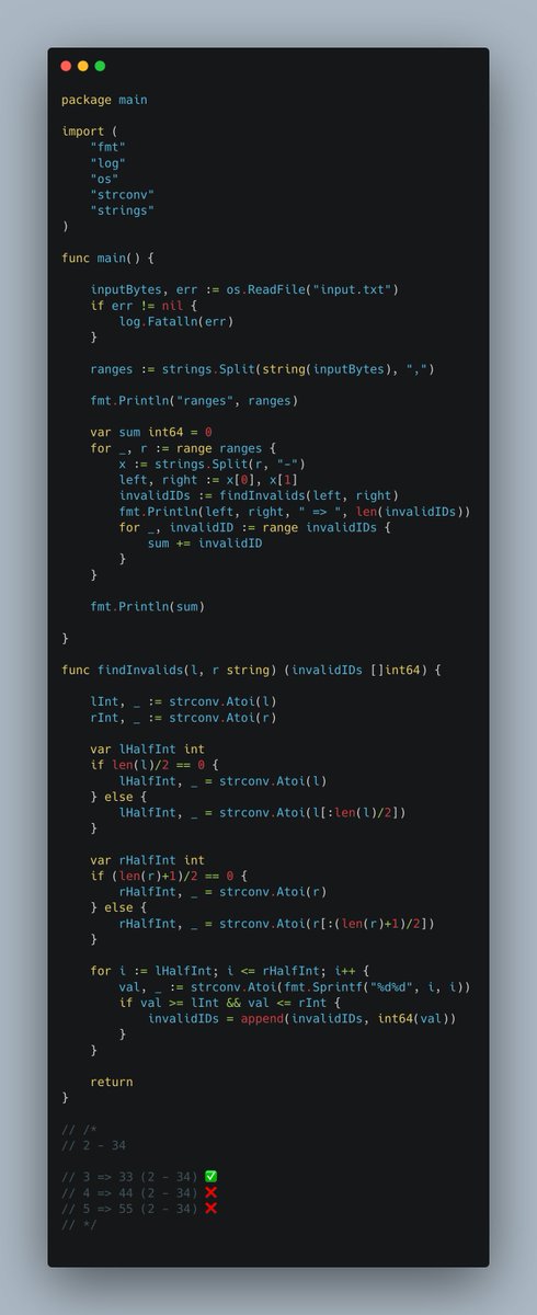 0xlelouch_'s tweet image. Advent of code day 2 solution in golang and what a fine way to solve part2, i am pretty sure others have solved it in a better way, but i think my solution is pretty neat too.

#AdventOfCode

x.com/0xlelouch_/sta…