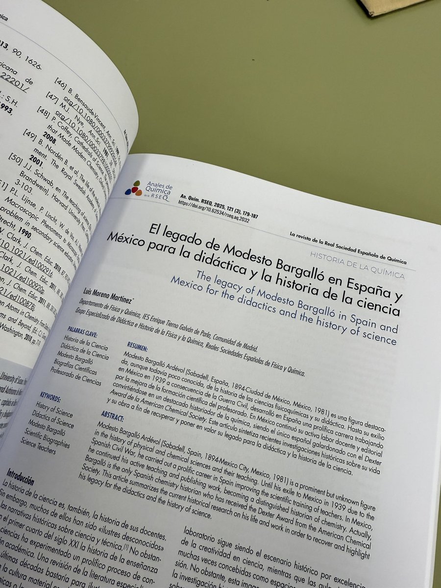 Modesto Bargalló Ardévol (1894-1981), un docente comprometido cuyo legado todos los profesores de Física y Química deberíamos conocer. Muchas gracias a «Anales de Química» de la <a href="/RSEQUIMICA/">RSEQ</a> por este ejemplar en papel. El artículo se puede leer en: analesdequimica.es/index.php/Anal…