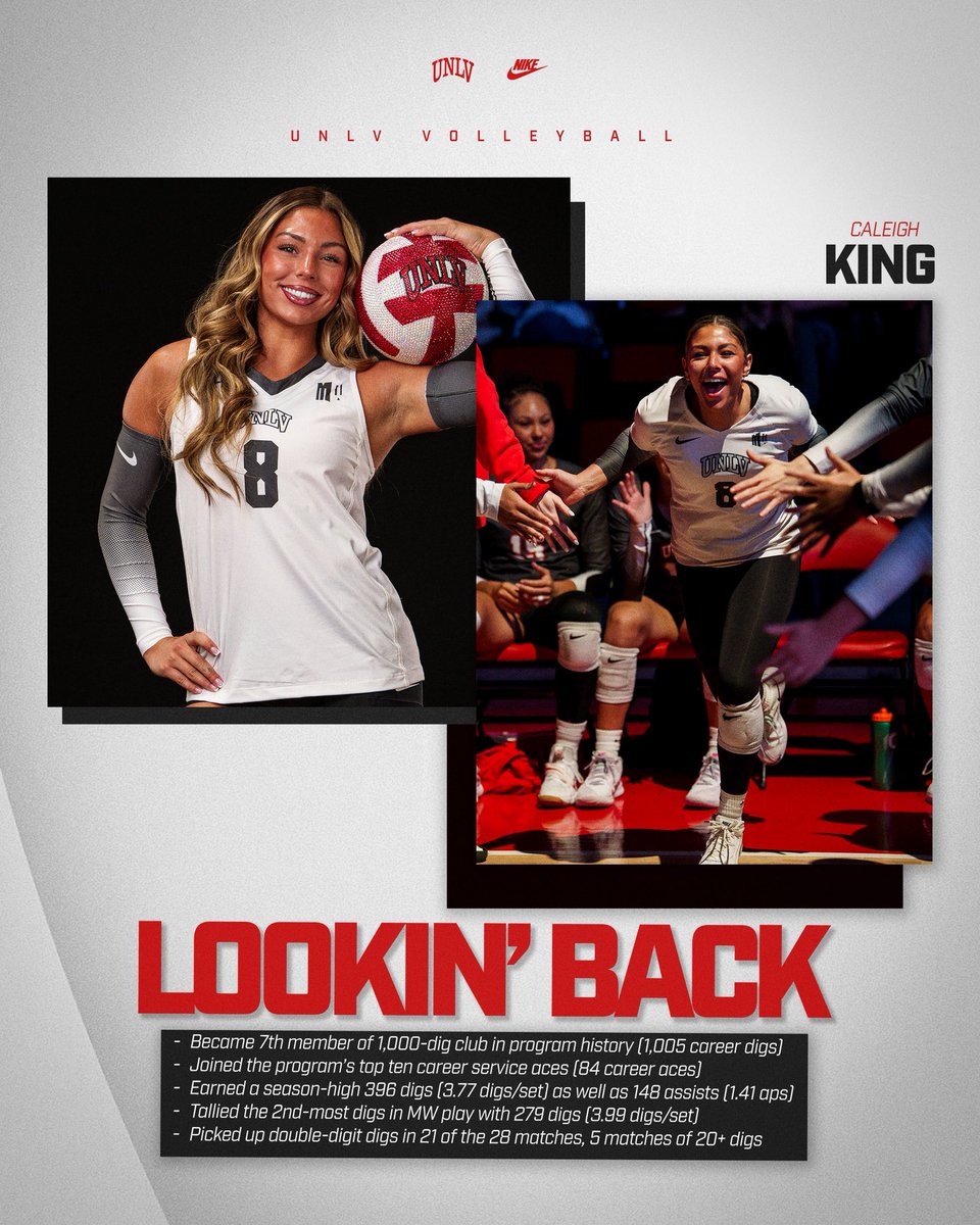 UNLVvball's tweet image. 𝗟𝗢𝗢𝗞𝗜𝗡’ 𝗕𝗔𝗖𝗞 - 𝗖𝗔𝗟𝗘𝗜𝗚𝗛 𝗞𝗜𝗡𝗚

A season to remember for our junior libero 🥰

#BEaREBEL