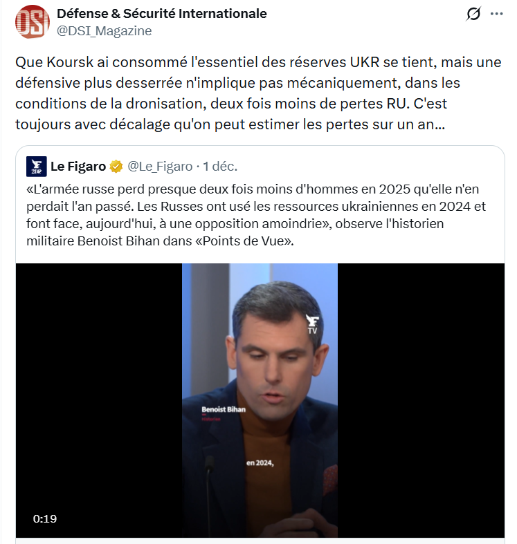 Les génies stratégiques qui pilotent <a href="/DSI_Magazine/">Défense & Sécurité Internationale</a> devraient non pas s'interroger sur la réalité des pertes (des chiffres forcément discutables, censure oblige en temps de guerre) de chaque belligérant, mais sur les conséquences visibles d'éventuelles pertes massives ou