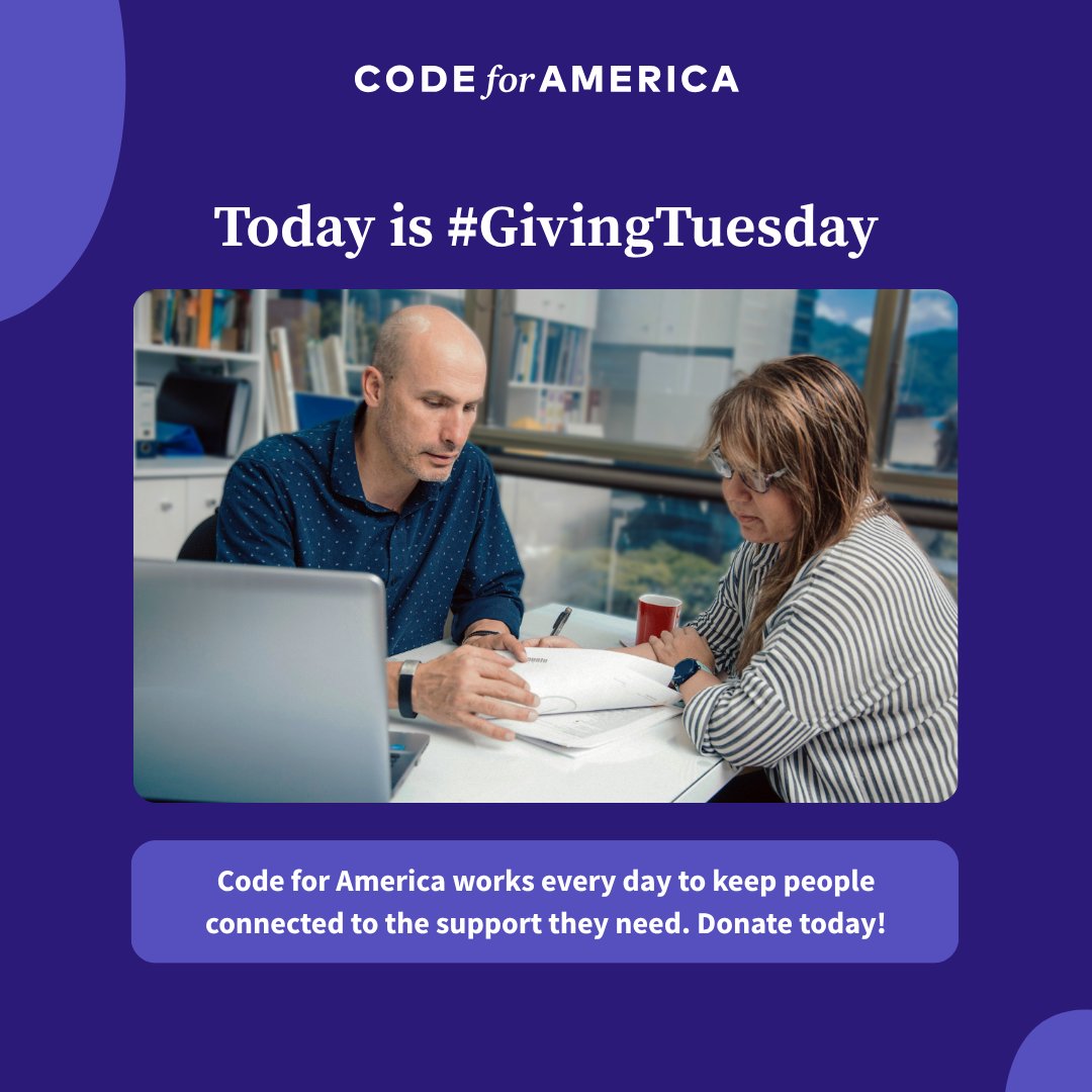 codeforamerica's tweet image. Today on #GivingTuesday, millions are facing shifting policies and new barriers to public benefits. Code for America is helping states deliver support effectively so people get what they need.

We’ve helped 3.6M people unlock $11.7B in benefits. Join us.

bit.ly/4oQAfS4