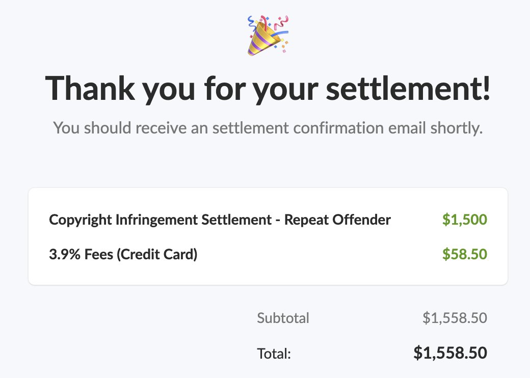 At this point im a few thousands deep into copyright settlements.

Am I cooked?
No. I’ve evolved into c o c k e d.