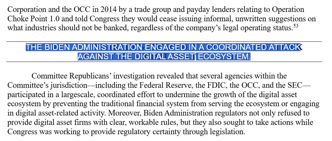 cbspears's tweet image. Everyone in our industry knows Operation Chokepoint 2.0 happened, the information just isn&apos;t equally distributed yet.

...Until now, according to a new report from the House Committee on Financial Services.

Recording a @blockspace pod right on this now. Goes out ASAP.