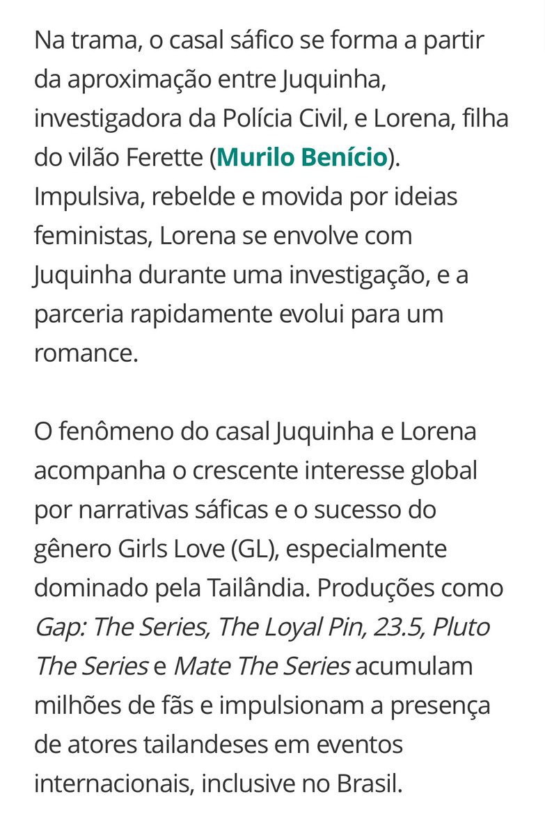 lesbocine's tweet image. Juquinha e Lorena, de #TrêsGraças, estão indo longe! A matéria da &apos;Quem&apos; destacou que o casal sáfico da Globo já conquistou fãs inclusive na Tailândia, país com um dos públicos GL mais engajados do mundo.

A reportagem ainda faz um paralelo com produções GL tailandesas que…