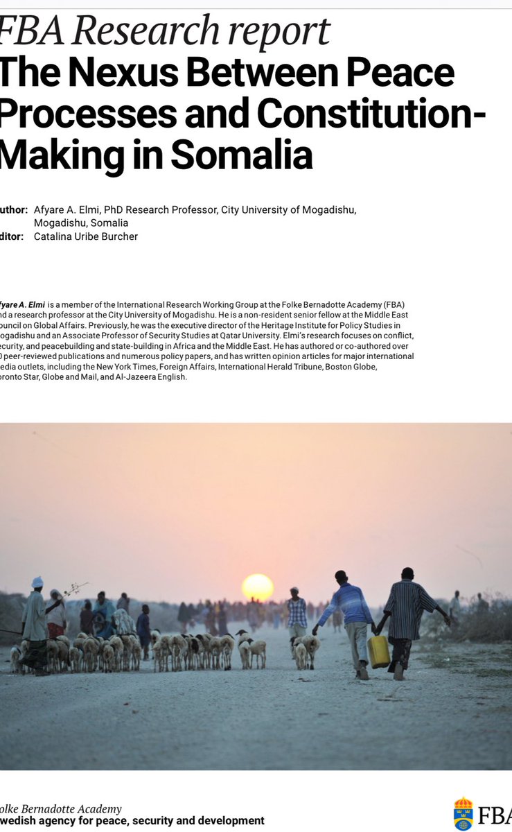 afyare_elmi's tweet photo. Here is my latest publication on the "Nexus between Peace Processes and Constitution-Making in Somalia." I would like to thank Catalina Uribe  @catasur for editing the study and  @FBAFolke for publishing it. I welcome any engagements, disagreements, and critiques. Here is the link:
https://t.co/50cMhrZlCC