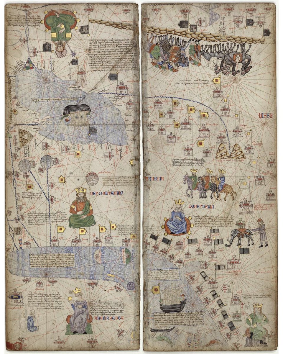 Trenhistoria's tweet photo. N'hi diem “Atles Català” però en realitat és un luxós mapa de 3 metres de llarg que representa el món conegut el 1375.

Noelia Ramos de l'@icgcat ens explica el seu origen a 
https://t.co/XiokFzn3LM 

@SERCatalunya https://t.co/R0PvaIbhKr
