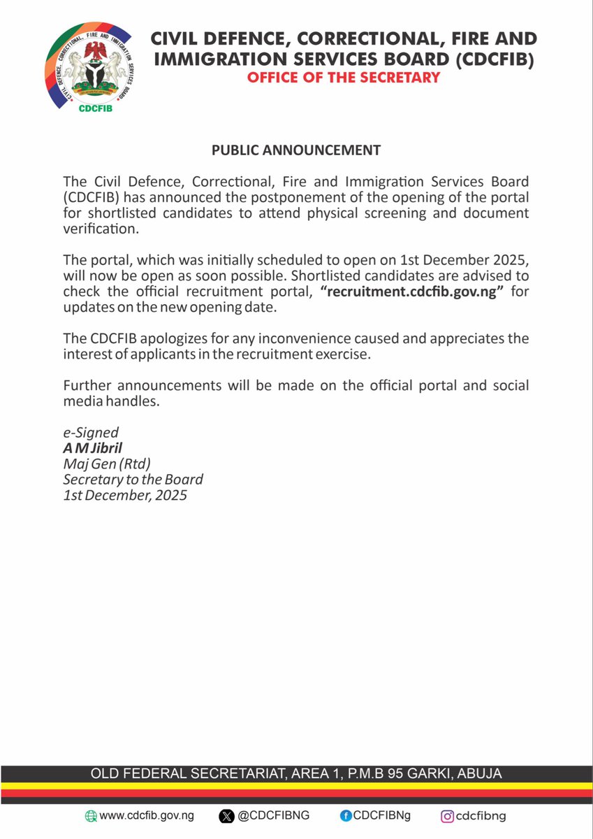MarkusPercy1's tweet photo. Update on CDCFIB Recruitment Exercise 👇👇👇 https://t.co/z3Wgfuv4vH