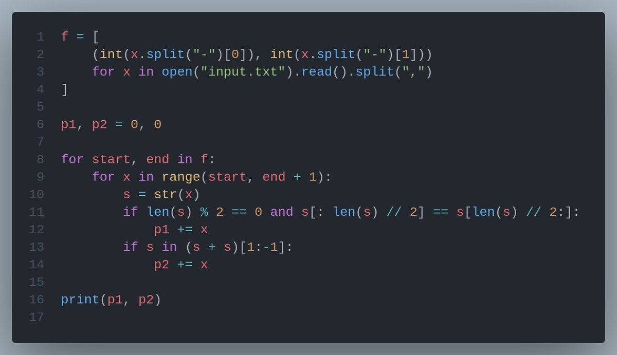 noahpro99's tweet image. #AdventofCode day 2! My original working solution was much longer took my time to clean it up here. I believe this is very small way to write part 2 espically.