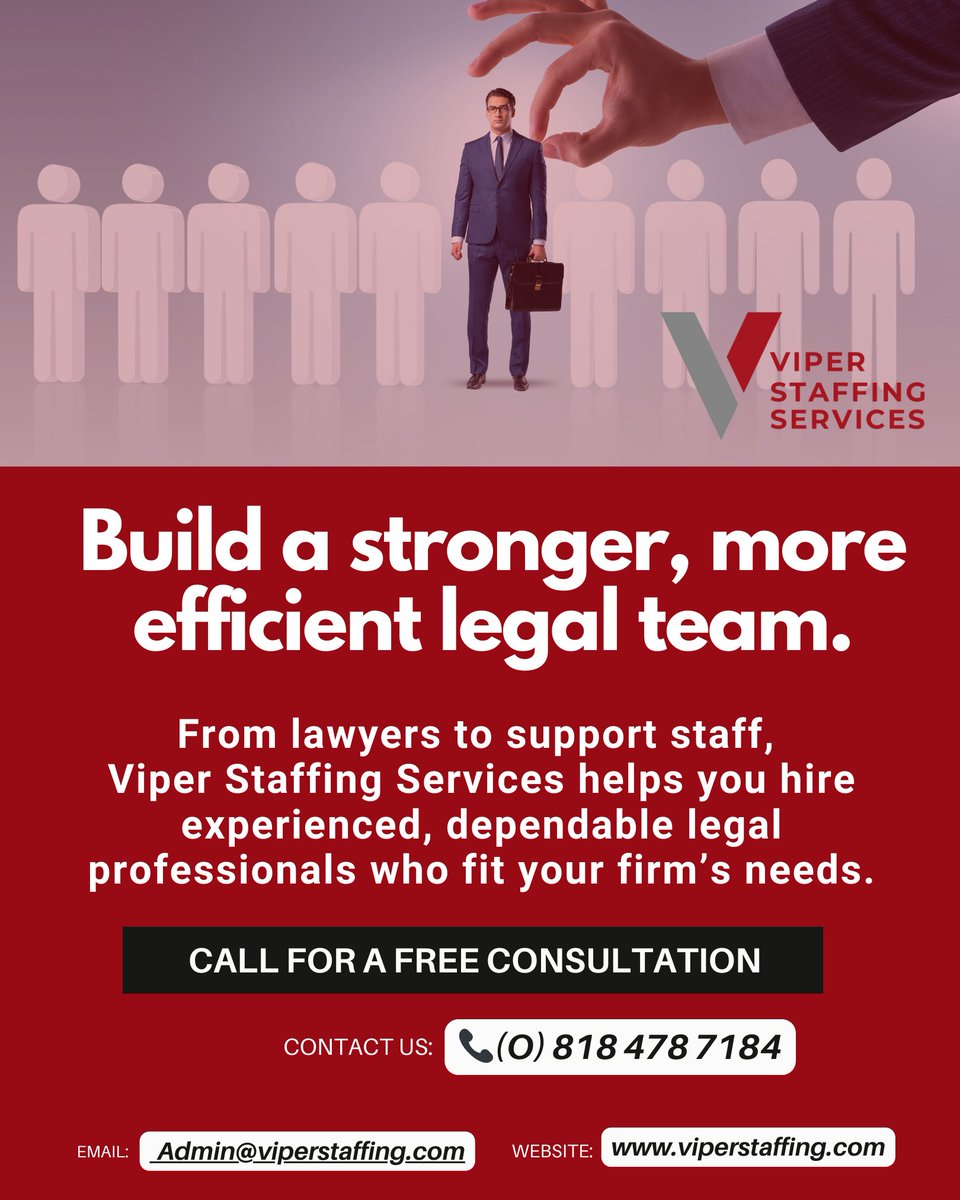 ViperStaffing's tweet image. Need qualified legal professionals ASAP?

#HiringNow #LegalJobs #StaffingSolutions #LawFirmRecruitment #ViperStaffingServices #LegalProfessionals
