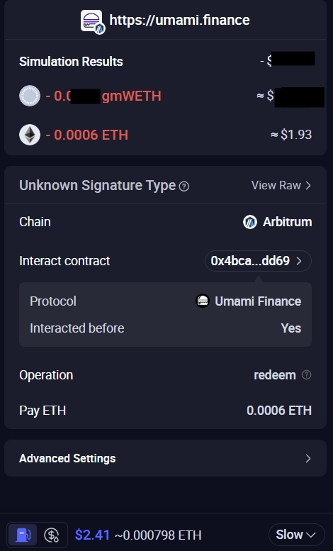 yo <a href="/UmamiFinance/">Umami</a> is it normal to pay $2.41 in gas fees on Arbitrum?  L1 fees at 0.08 gwei 😬

while also paying almost 2$ in "Execution costs"

eating all the yield for a low amount like this