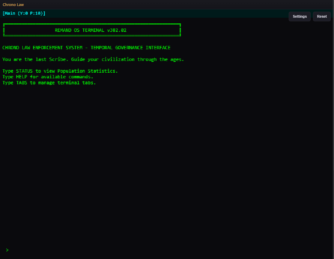 CloudCloverStds's tweet photo. Chrono Law is a terminal-based civilization sim where you don’t build cities, you write laws.
An adversarial AI runs the timeline like a dungeon master, and you try to guide 1,000 years of history in 20 minutes. Would you trust your laws? #indiegames #gamedev https://t.co/lrSy6XQUcu