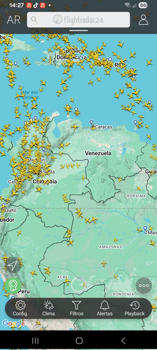 Viegasms's tweet photo. @CNNBrasil Espaço aéreo da Venezuela agora. https://t.co/OupYLjVLeC