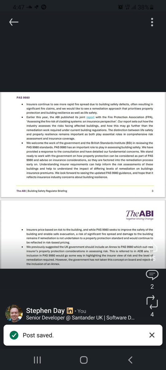 polluterpaysbsb's tweet image. The Association of British Insurers have condemned PAS9980 as it means permanently high insurance post remediation. See below. 

We do not want this partial substandard and dangerous remediation standard being accelerated. Unacceptable.

@EOCS_Official @BldgSafetyReg @PhilH23…
