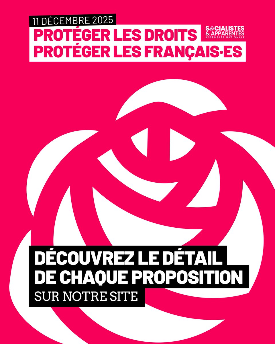 ⏰ Demain, à partir de 9h, les propositions de loi de notre niche parlementaire seront examinées en commission !

Des textes pour protéger les droits, pour protéger les Français·es.

→ Pour en savoir plus : parti-socialiste.fr/proteger_les_d…

#LoisSOC