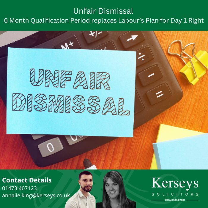 Unfair Dismissal: 6 Month Qualification Period replaces Labour’s Plan for Day 1 Right as our Employment Law team explain.

kerseys.co.uk/unfair-dismiss…