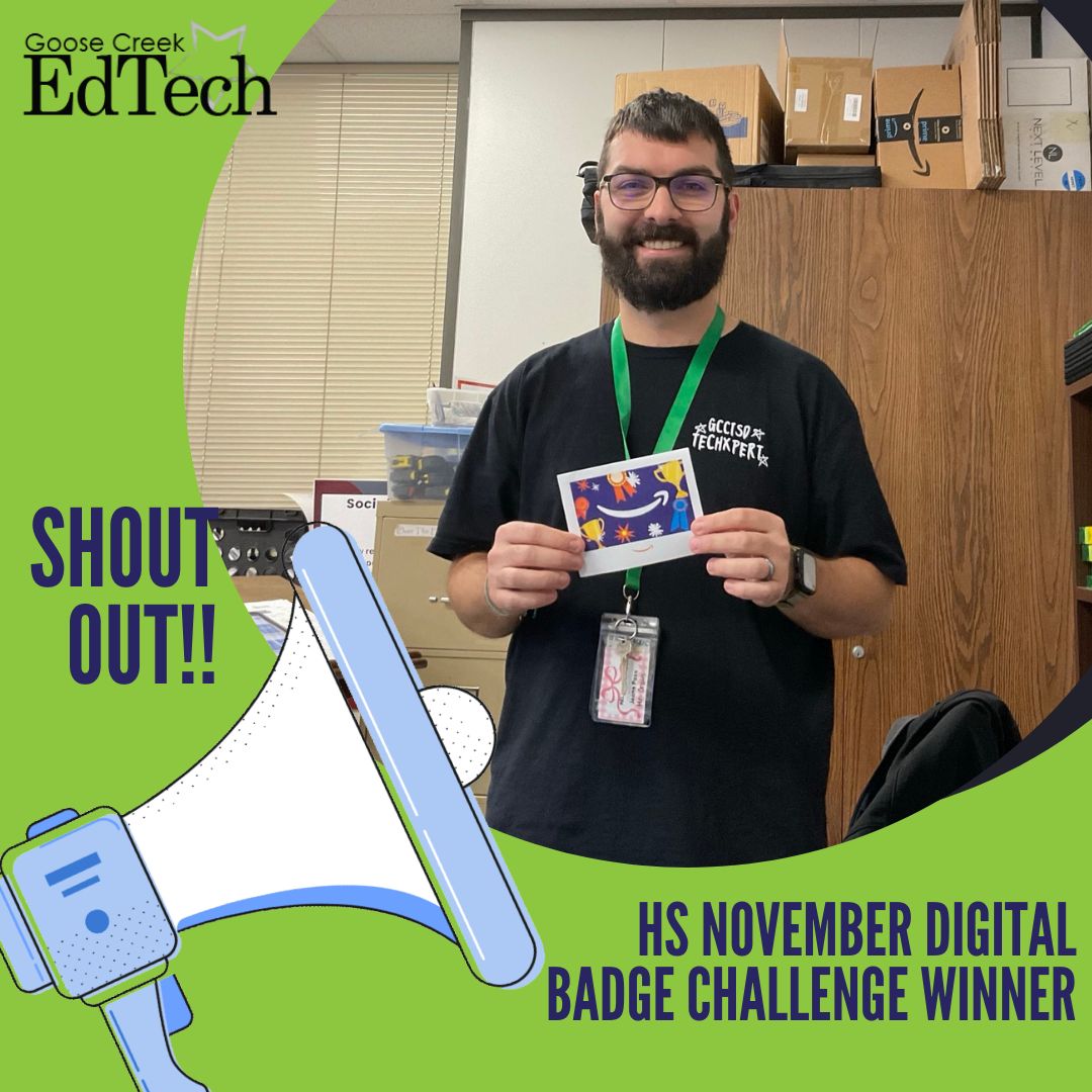 gccisd_edtech's tweet image. 🎉 Congratulations to Zachary Crain from Lee High School for winning the High School November Digital Badge Challenge! 🏆 Zachary excelled in innovation, dedication, and digital excellence. We’re proud to honor his commitment to enhancing his digital skills. 💻✨