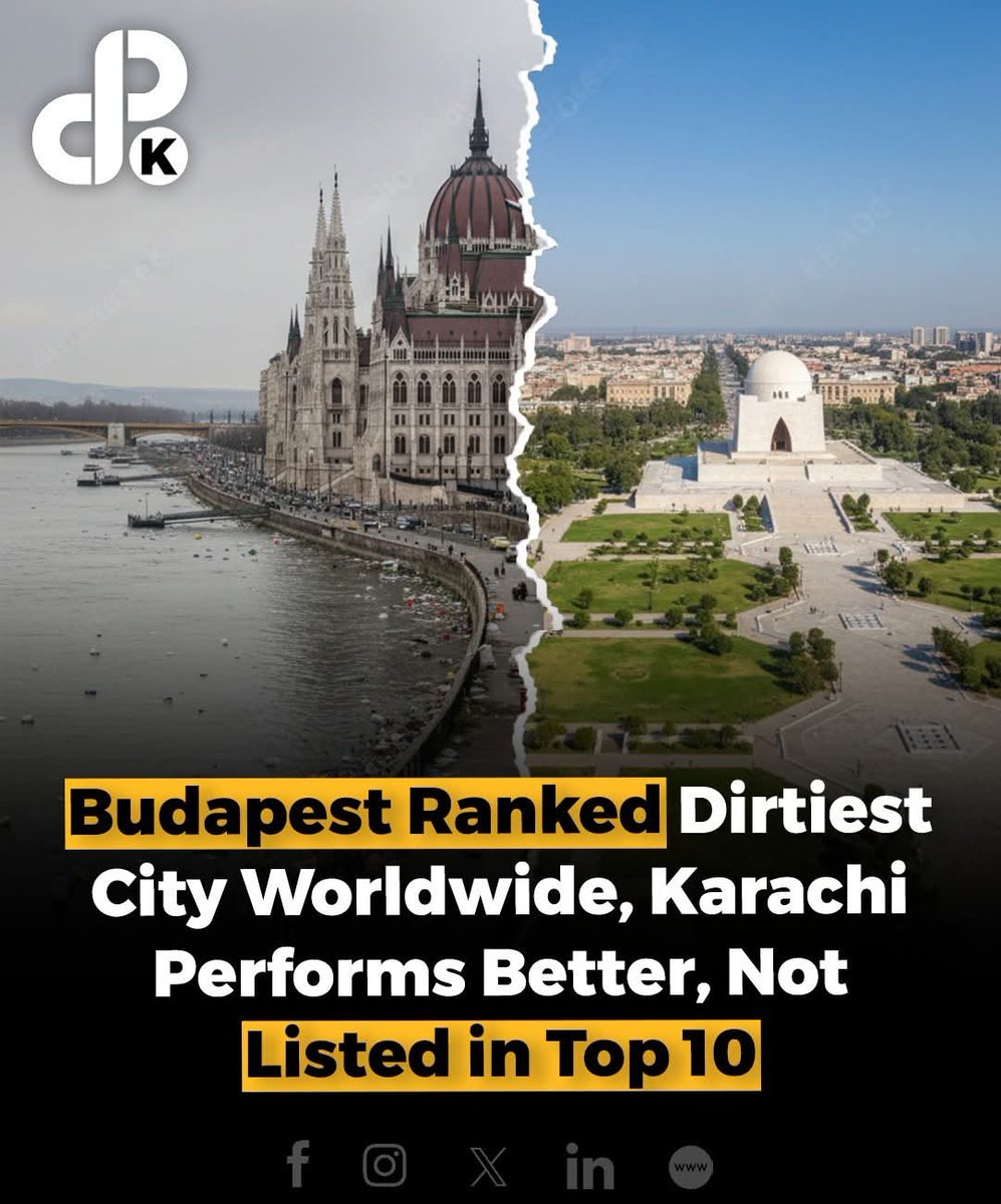 FaheemSattarDal's tweet photo. Hungary’s Budapest has been ranked the dirtiest city in the world, topping the latest global cleanliness list. Meanwhile, Karachi fared much better and did not make it to the top 10, highlighting a relatively improved urban cleanliness scenario compared to some other major cities. 

The ranking has sparked discussions on waste management, urban planning, and environmental awareness worldwide.

Disclaimer: This content is for informational purposes only. Image is AI Generated and is just for reference.

#Budapest #DirtiestCity #Karachi #Cleanliness #WeStandWithMurtazaWahab