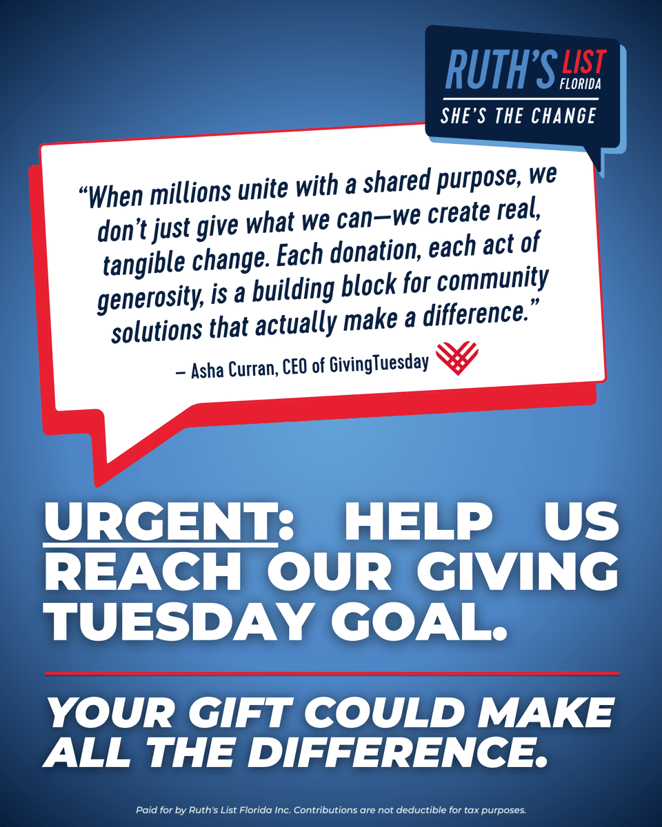 RuthsListFL's tweet photo. This #GivingTuesday, many fantastic organizations need your support, and we're thankful for the grassroots donors who help groups like ours be changemakers.

Please consider adding Ruth’s List Florida to your Giving Tuesday budget. Why? https://t.co/rDNDswUh1r