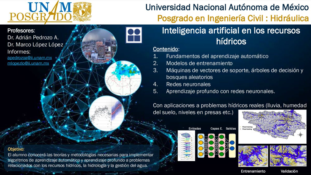 apedrozoacuna's tweet photo. La renovación de las líneas de investigación y asignaturas del @UNAMPosgrado representa la base para la realización de ciencia de frontera @IIUNAM @UNAM_MX @Ciencia_UNAM.
Por eso, con mucho gusto, presentamos nueva asignatura: Inteligencia artificial en los recursos hídricos https://t.co/lTXD2RtX8Q