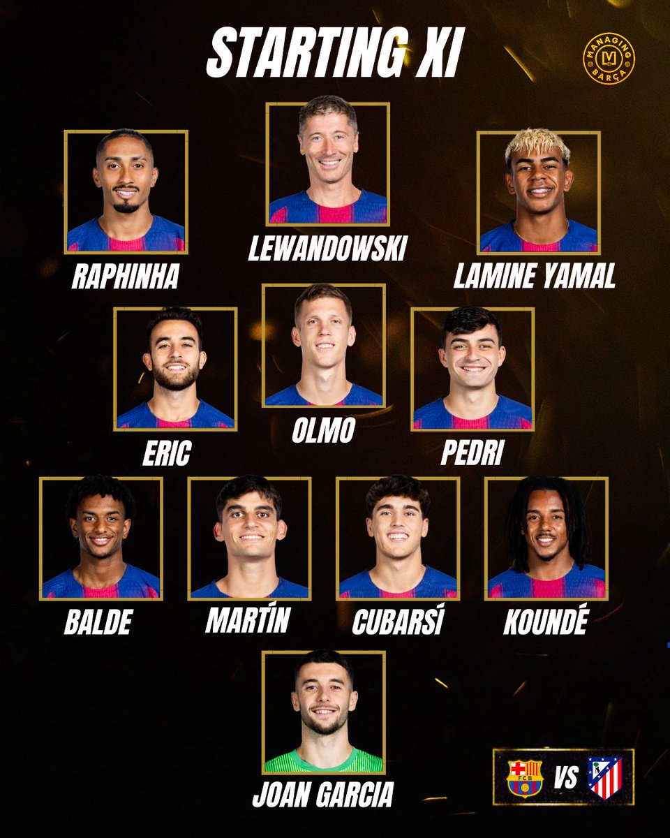 🚨🚨| FC BARCELONA’S OFFICIAL LINEUP AGAINST ATLETICO MADRID.