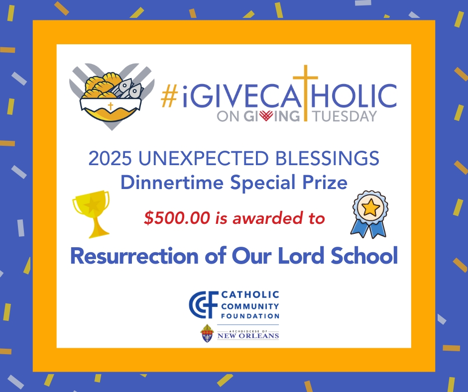 🌟 Our final Unexpected Blessings Prize goes to Resurrection of Our Lord School. $500 is heading their way! 

There are just a few hours left until midnight. Make YOUR impact before time runs out.

Give now: neworleans.igivecatholic.org 💙 

#iGiveCatholic #GivingTuesday