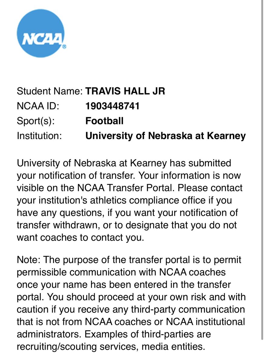TravisHallJr's tweet image. Officially in the transfer portal with 1 year of eligibility left.
Thank you UNK for all you’ve done for me. Forever grateful for my brothers, coaches, and this community.