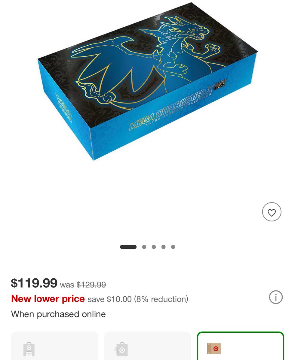 kirstyn's tweet image. target is honoring the new price if you bought the charizard UPC at $129.99 btw