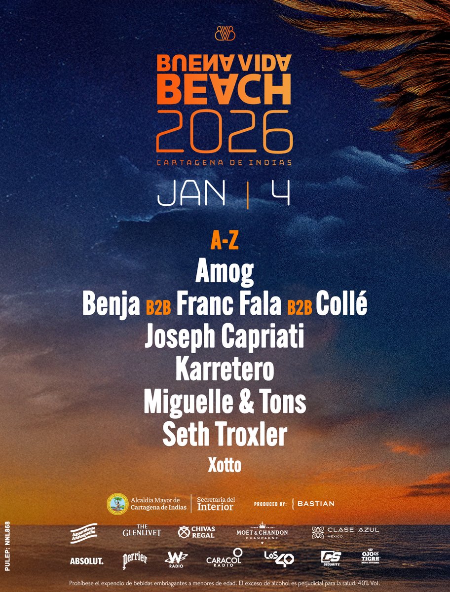 Nuestro GRAN cierre. No queremos que el festival termine, pero nos toca disfrutar y bailar hasta el último beat. 

Este line up se encargará de hacer esta noche inolvidable.

#cartagena2026 #BVB2026