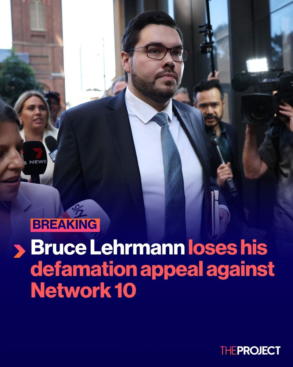 theprojecttv's tweet photo. Bruce Lehrmann has failed in his bid to overturn a Federal Court decision, which determined it was more likely than not that he raped fellow staffer Brittany Higgins at Parliament House in Canberra. https://t.co/DdYzRrL0DX