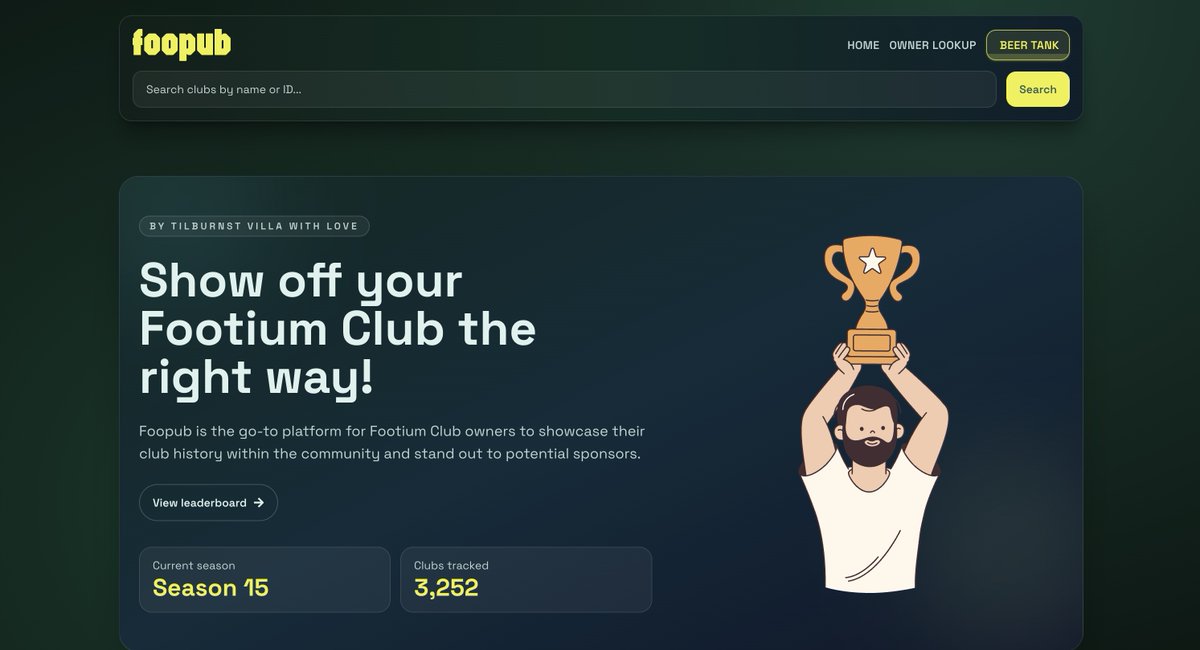 To celebrate the start of <a href="/Footium/">Footium</a> Season 15, I’ve given the foopub.com app a fresh new facelift. Enjoy the upgraded experience - LFG!