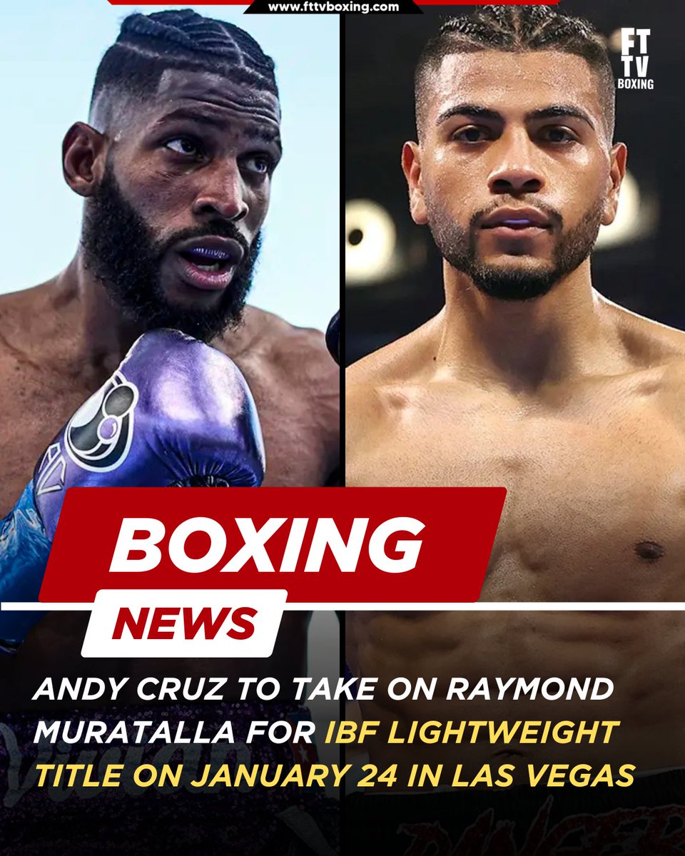 FTTVBoxing's tweet image. 🥊 Andy Cruz vs. Raymond Muratalla! 🥊
The rising Cuban star takes on the IBF Lightweight champion on Jan 24 in Las Vegas. 

Can Cruz turn his Olympic gold into pro glory? 

#AndyCruz #RaymondMuratalla #IBFBoxing