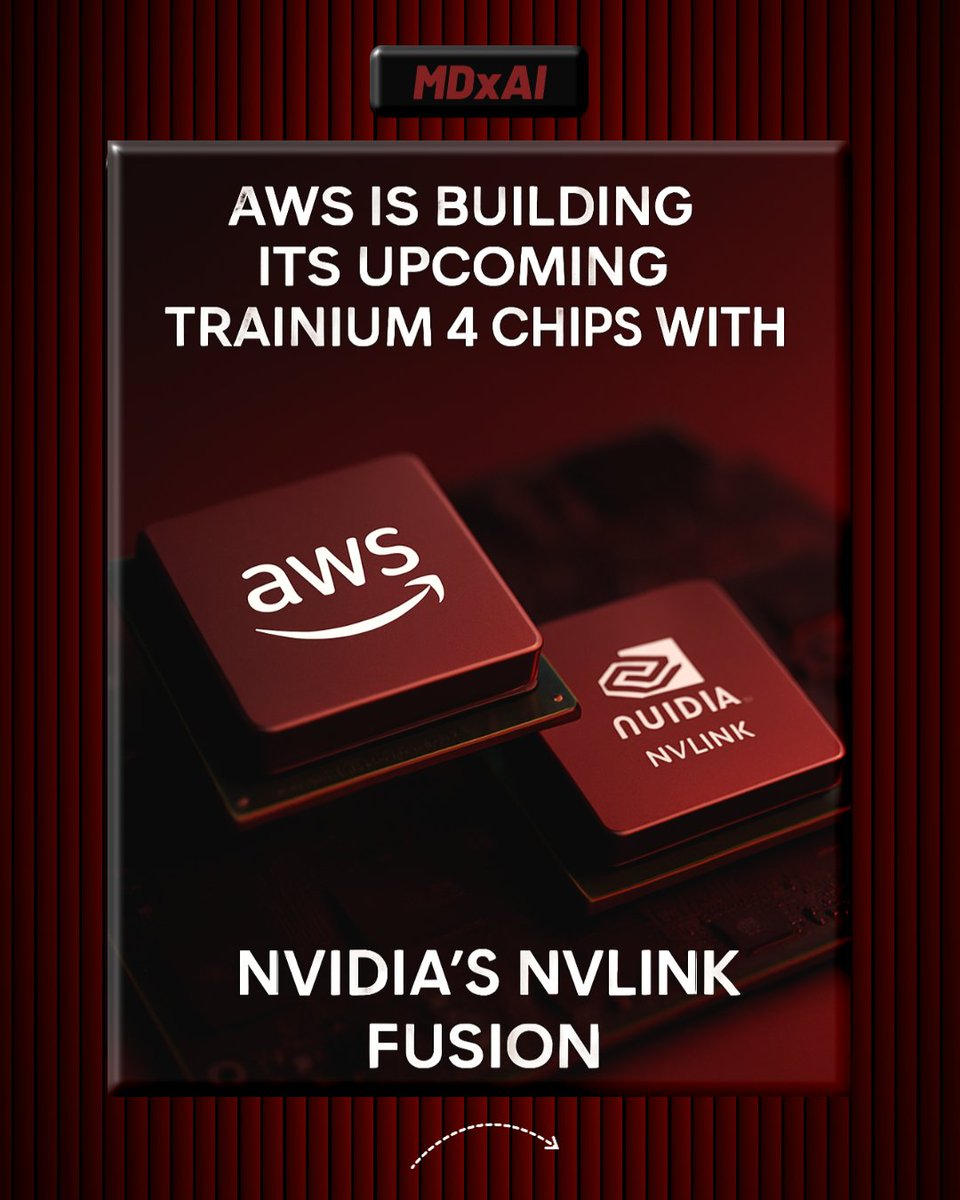 mdxaii's tweet image. 🔻AWS is building its upcoming Trainium 4 chips with NVIDIA’s NVLink Fusion.

#amazonaws #nvidia #trainium4 #aichips #aiinnovation #cloudcomputing #multimodalai #techupdate #futuretech #aidevelopment #nova2 #sonicai #machinelearning #aiinfrastructure #nextgenai