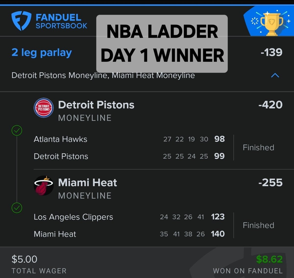 bob_sports_pix's tweet image. Yesterday 2-0
Ladders 2-0

Today we have 2 ladders again. 

#NBA 
76ERS #TWOLVES #SAS #OKC

#CBB 
#MSU #DUKE

See attached for the #freepicks #freeplays #parlays

BOL