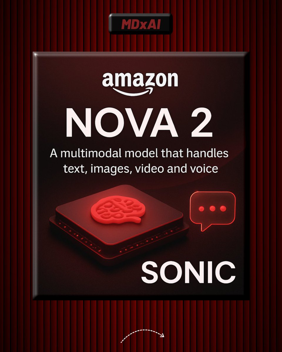 mdxaii's tweet image. 🔻Amazon also rolled out Nova 2, a multimodal model that handles text, images, video and voice, plus Sonic, a version tuned for real-time speech interaction.
#amazonaws #nvidia #trainium4 #aichips #aiinnovation #cloudcomputing  #nova2 #sonicai #machinelearning #aiinfrastructure
