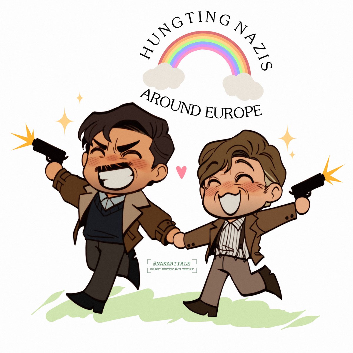 NakariiaLe's tweet photo. behold Inglorious Basterds yaoi
post-canon AU where the government decided that Hans's detective skills were too good to waste, so they paired him up with Aldo in hunting down the remaining nazis scattered across Europe https://t.co/wp3IU8MqAA