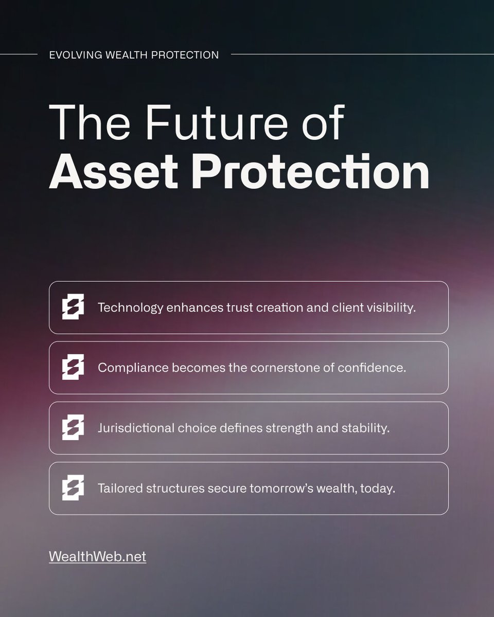 _wealthweb's tweet image. Asset protection is no longer about secrecy, it’s about strategy.

Modern structures blend legal strength, transparency, and technology to safeguard wealth across borders.

#WealthWeb #AssetProtection #PrivateWealth #OffshoreTrusts #GlobalWealth #Compliance #WealthPlanning