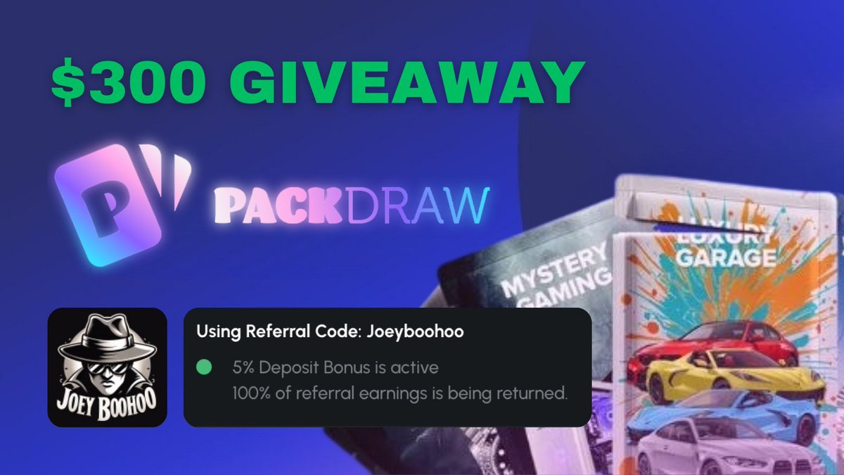 $300 to 3 lucky PackDraw-ers ($100 each) on top of the FREE $5,000 Monthly leaderboard!

1.  Like + RT this post! ❤️🔁
2.  Follow <a href="/joeyboohooo/">joeyboohoo</a>
3.  Be (or join) the "JoeyBooHoo" code on PackDraw, drop screenshot and username in comments👇

Picking the 3 winners in 96 hours! 🏆