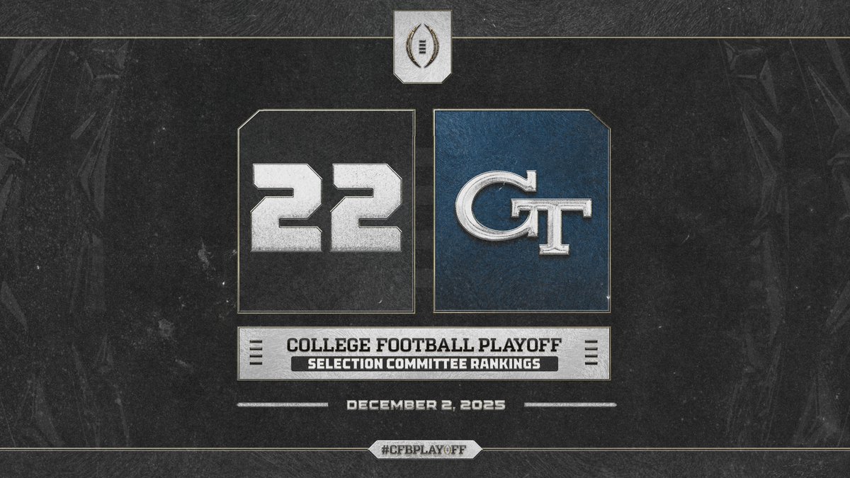 December 2️⃣ College Football Playoff Selection Committee Rankings

2️⃣2️⃣. Georgia Tech // <a href="/GeorgiaTechFB/">Georgia Tech Football</a>

#CFBPlayoff 🏈🏆
