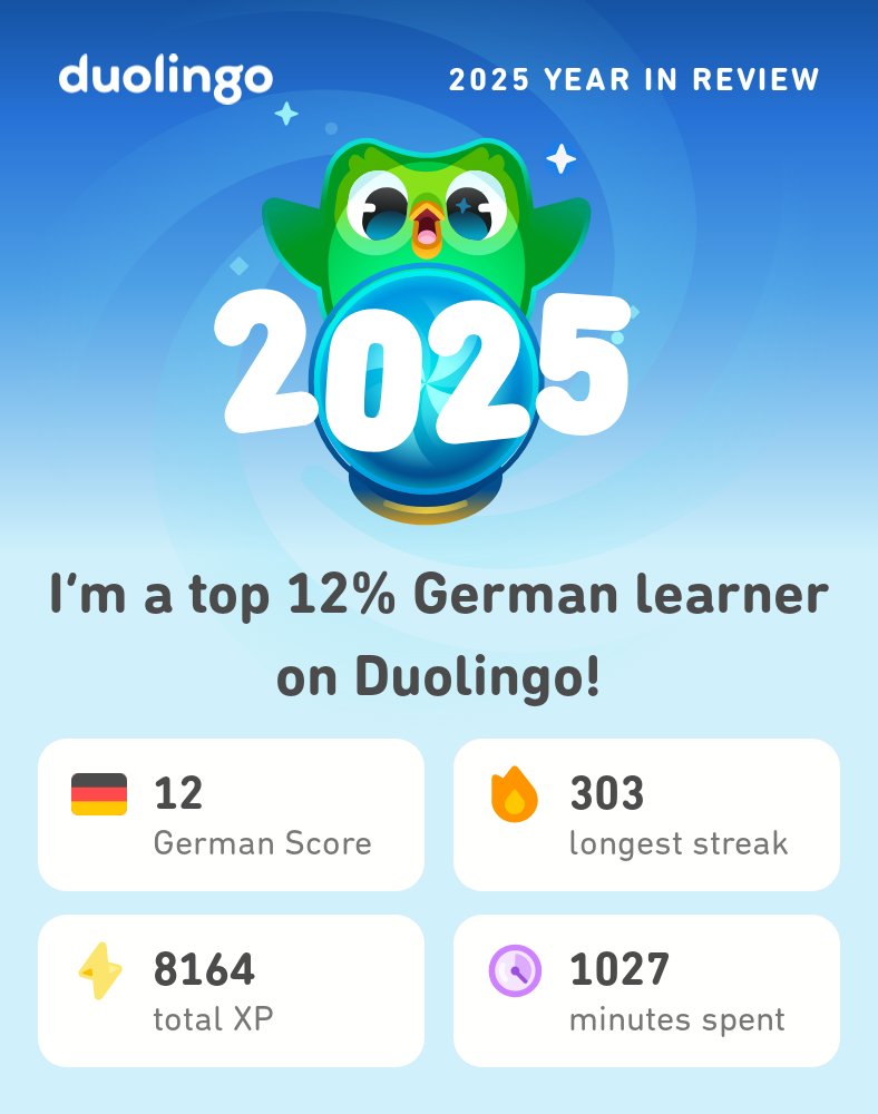 mitchloyd5671's tweet photo. My 2025 Duolingo stats are in! How did you do? #Duolingo365 https://t.co/UkOUh6WSba