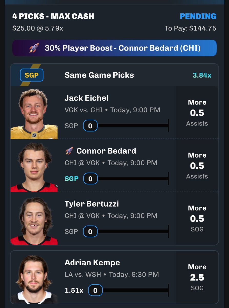 CoinofCollect's tweet image. 💎NHL Props💎
Jack Eichel: 3/3 H2H
Connor Bedard: 2/3 H2H
Tyler Bertuzzi: 3/3 H2H
Adrian Kempe: 2/3 H2H

confidence:⭐️⭐️⭐️⭐️/5

Follow for more props!!