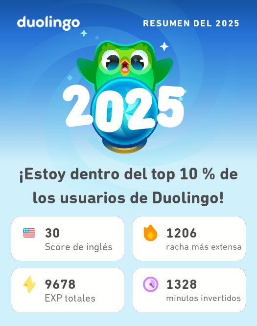 ¡Aquí están mis estadísticas en Duolingo este 2025! ¿A ustedes cómo les fue? #Duolingo365