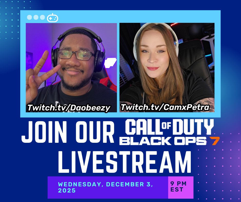 ObeezyLive's tweet image. I am happy to announce that @ThatPetra and I will be joining forces to stream Black Ops 7, Wednesday December 3rd @ 9 PM EST!! We&apos;ll be trying out the latest Call of Duty game &amp;amp; giving away a keyboard courtesy of @LogitechG!!

 #TistheSeasontoPlay #LogitechGPartner