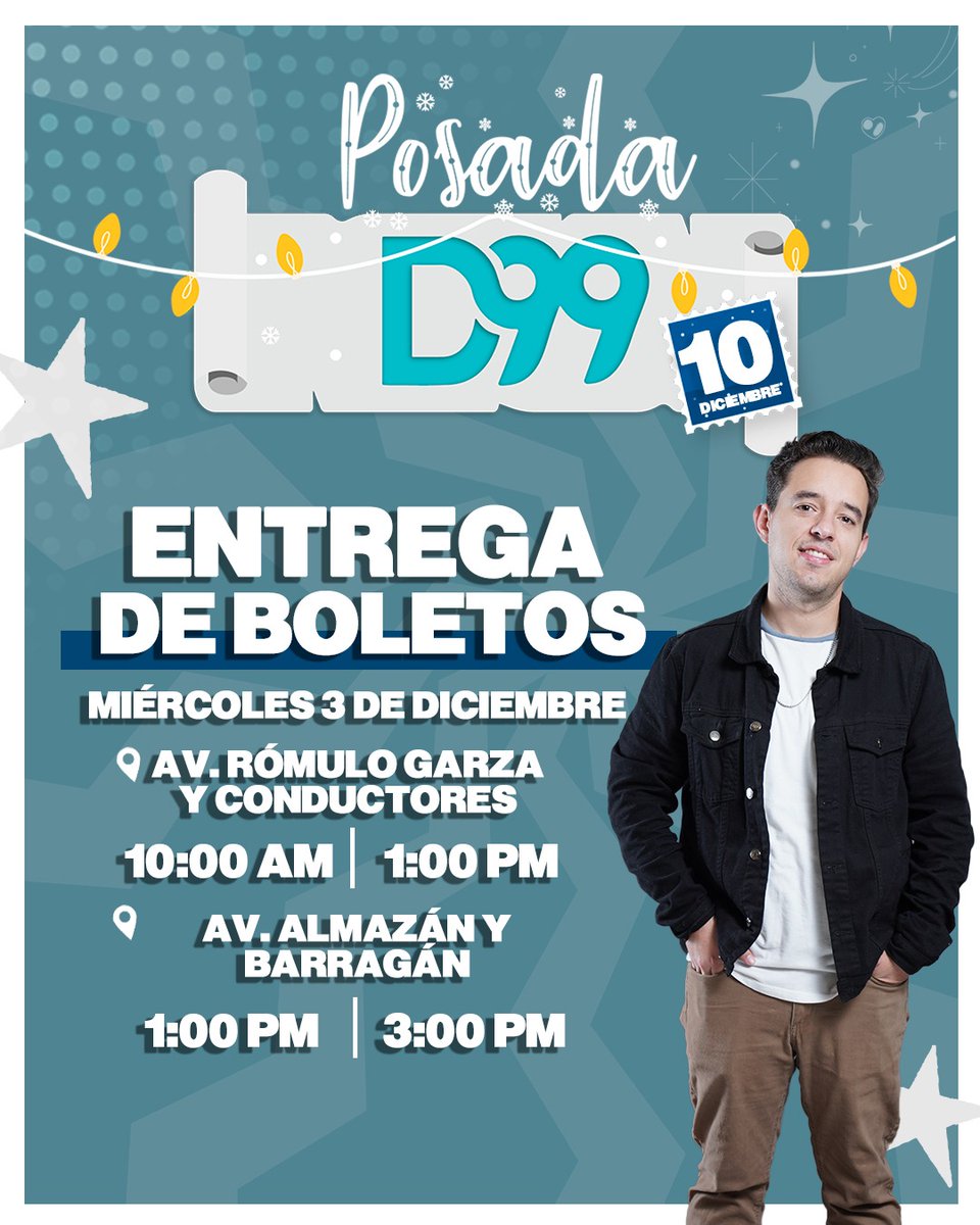 MAÑANA SEGUIMOS ENTREGANDO BOLETOS 🗣️

Los esperamos en nuestros dos puntos para darles sus accesos para la POSADA D99 🎄💫
📍AV. RÓMULO GARZA Y CONDUCTORES
📍AV. ALMAZÁN Y BARRAGÁN  😎