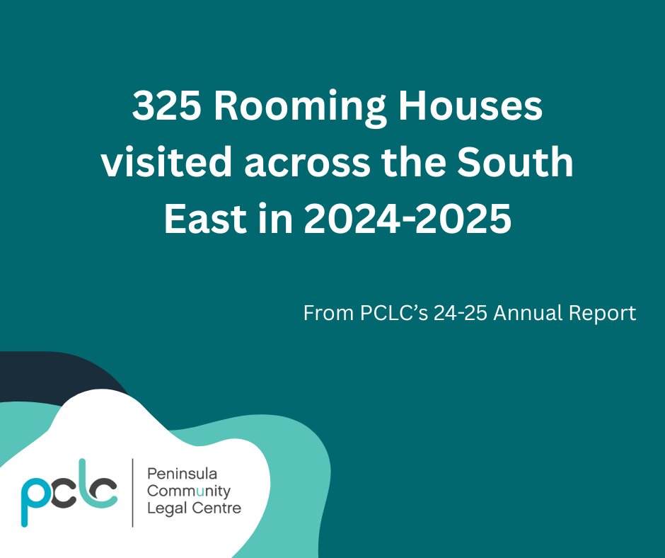 In 2024–2025, PCLC visited 325 rooming houses across the Southeast. If you’re living in a rooming house and have questions (about repairs, notices, lock-outs), give our team a call on 9783 3600. We’re here to help at no cost. Read more in our Annual Report pclc.org.au/reports/