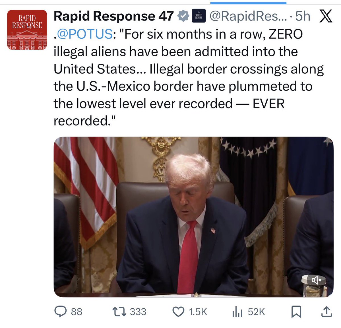 ltshijie's tweet image. 川普稱，過去六個月沒有一個非法移民從邊境闖入美國。這對美國而言，是個歷史性的紀錄。