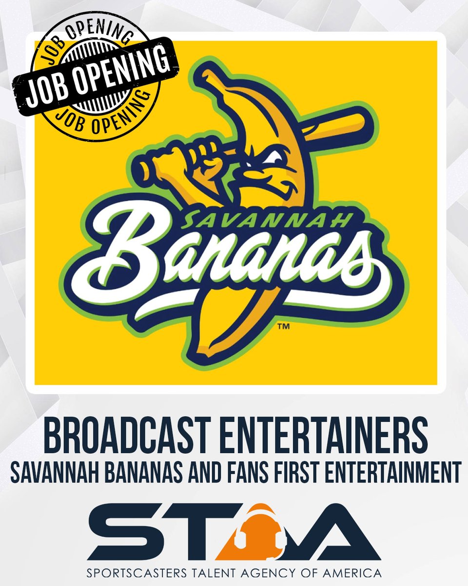 🚨 JOB OPENING 🚨

The Savannah Bananas (<a href="/TheSavBananas/">Savannah Bananas</a>) and Fans First Entertainment are adding two full-time stars to our roster of iconic Broadcast Entertainers.

APPLY: bit.ly/444Wj37
